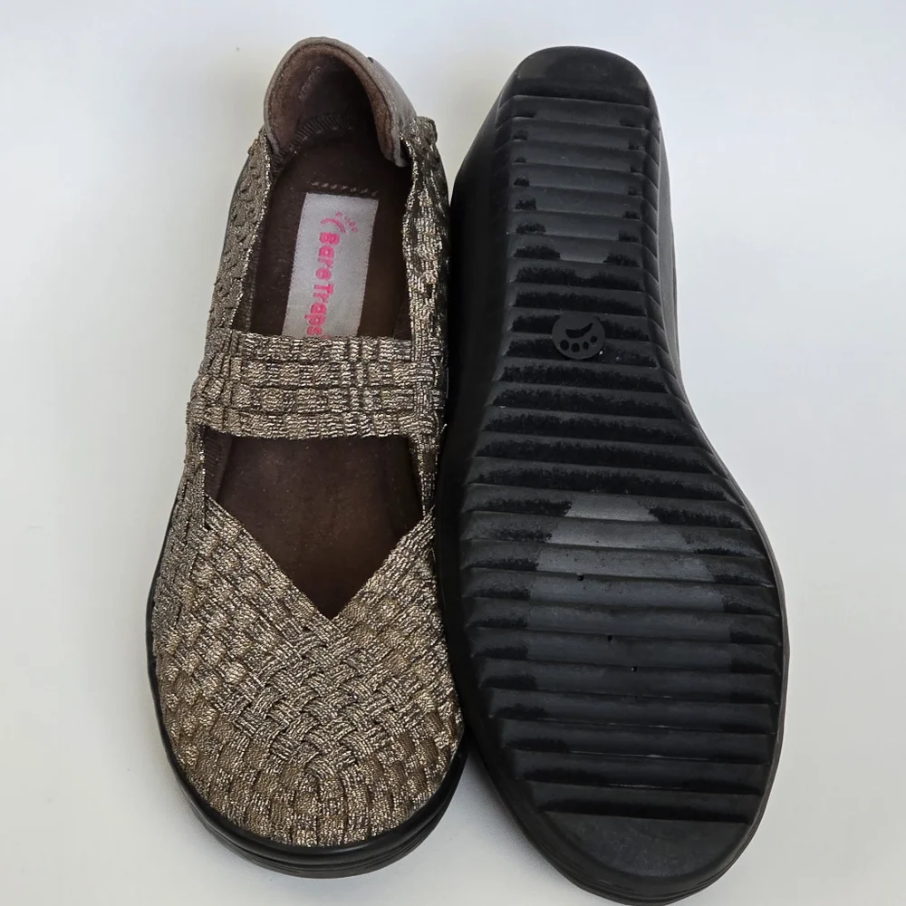 Bare Traps Ursala Bronze Metallic Woven Mary Jane Wedge Heels Shoes Size 7½